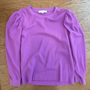 LOFT Lavender Puff Shoulder Waffle Knit Top